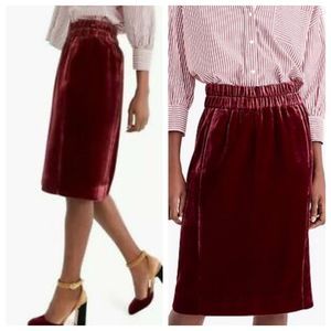 NWT J Crew Velvet Pull On Midi Skirt Size S Small Burgundy Wine / Maroon